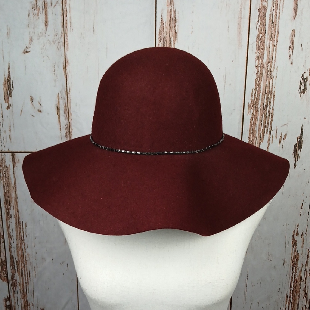 D & Y Burgundy Boho Wide-Brim Hat